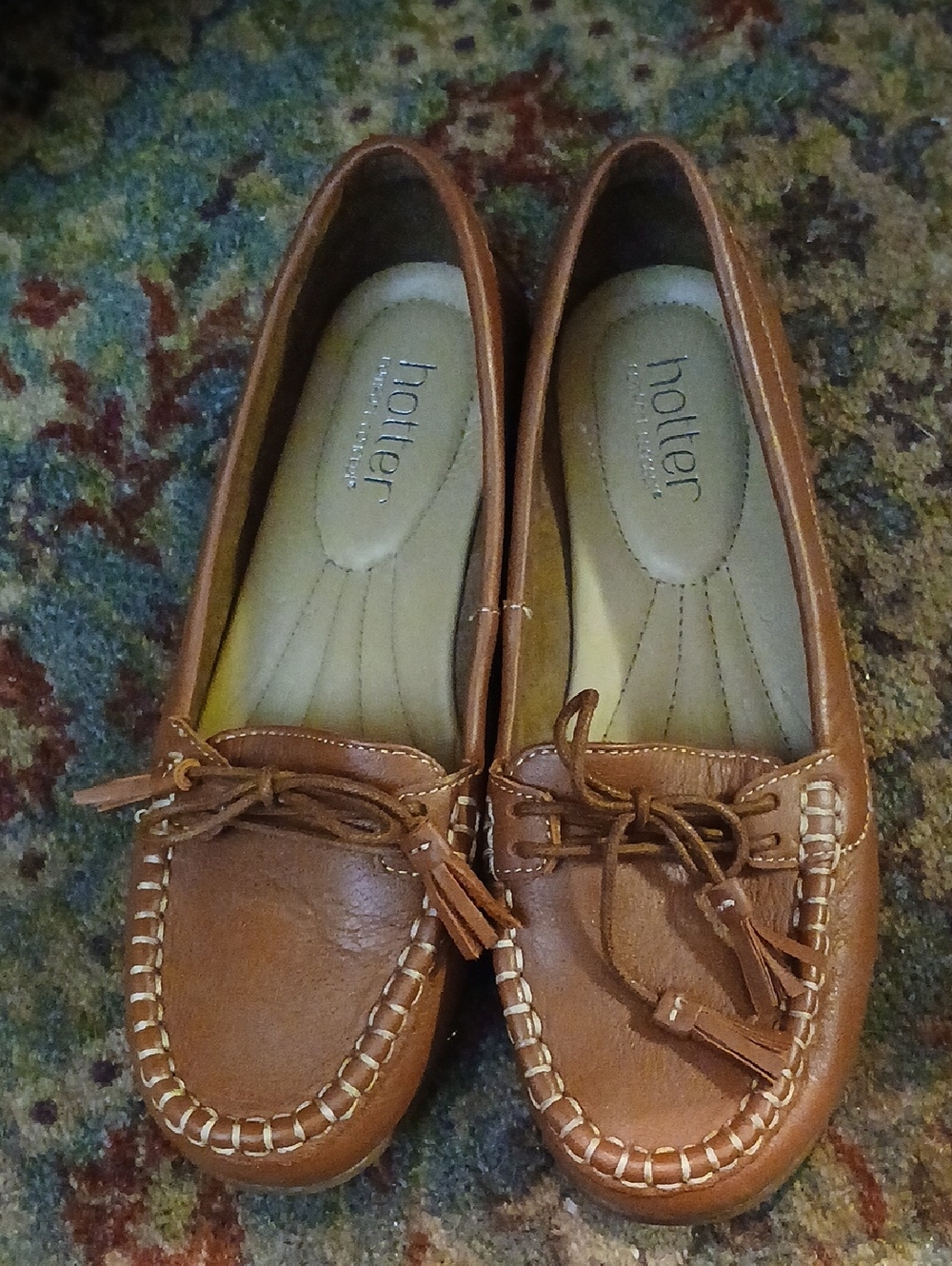 Hotter Tan Leather Moccasins with Tassel Bow